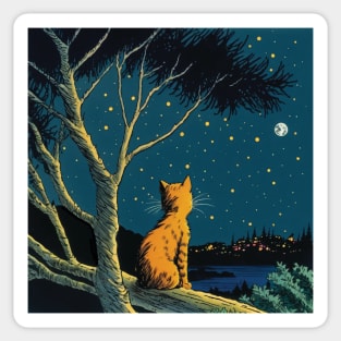 Marmalade Cat Looking at a View over a Lake Sticker